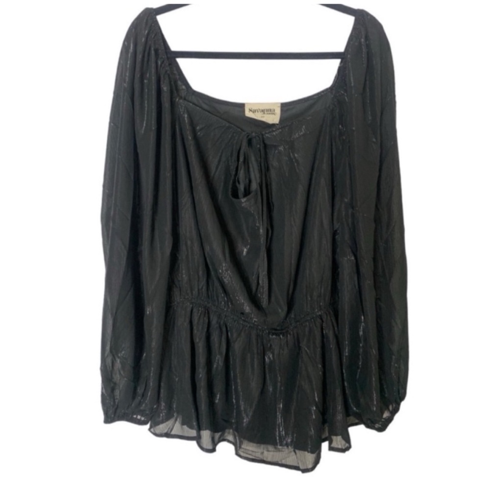 NWT Savanna Jane Plus Size 2X Black Shiny Metallic Boho Festival Blouse Top